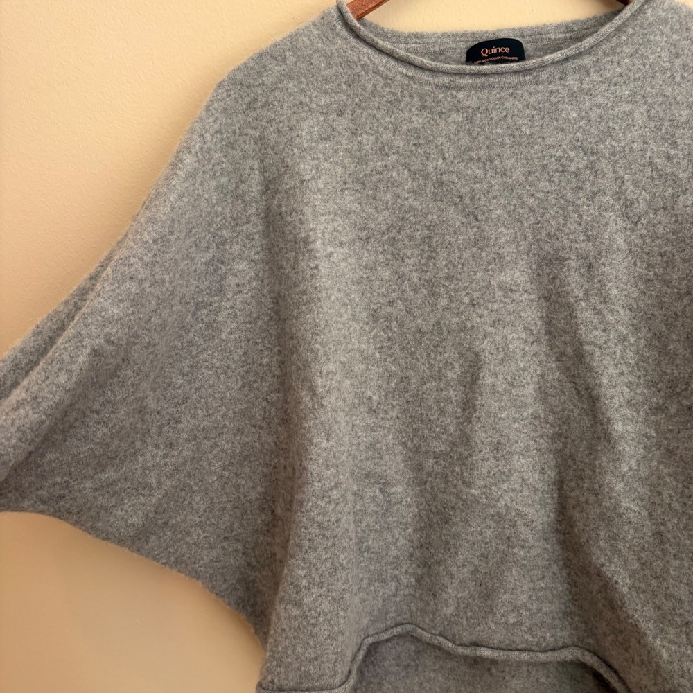 Quince 100% Cashmere Batwing Cowl Gray Pullover Womens Boxy Fit Casual Sweater - Picture 5 of 8